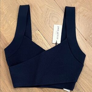 Aritzia Sculpt Knit Navy Cross-Front Ribbed Bralette